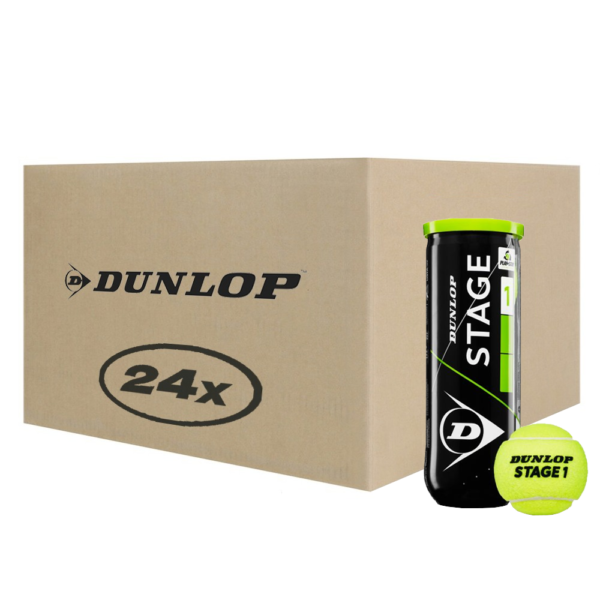 Caja de Pelotas de Tenis – Dunlop Stage 1 Green (24 Tarros)